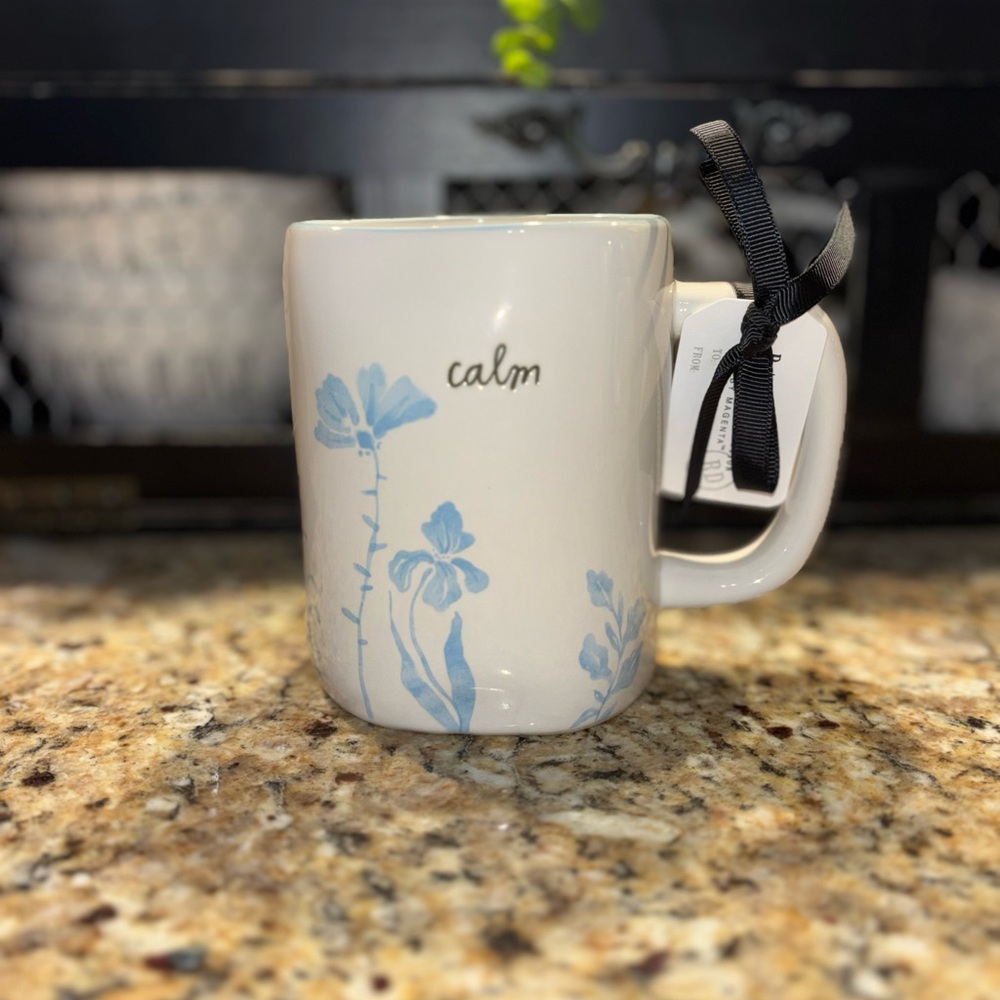 Rae Dunn “Calm” Floral Mug – NWT 🌿